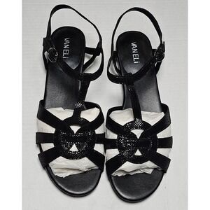 Vaneli Brandy Black Lizard Embossed Leather Strappy T-Strap Sandals Womens 10M